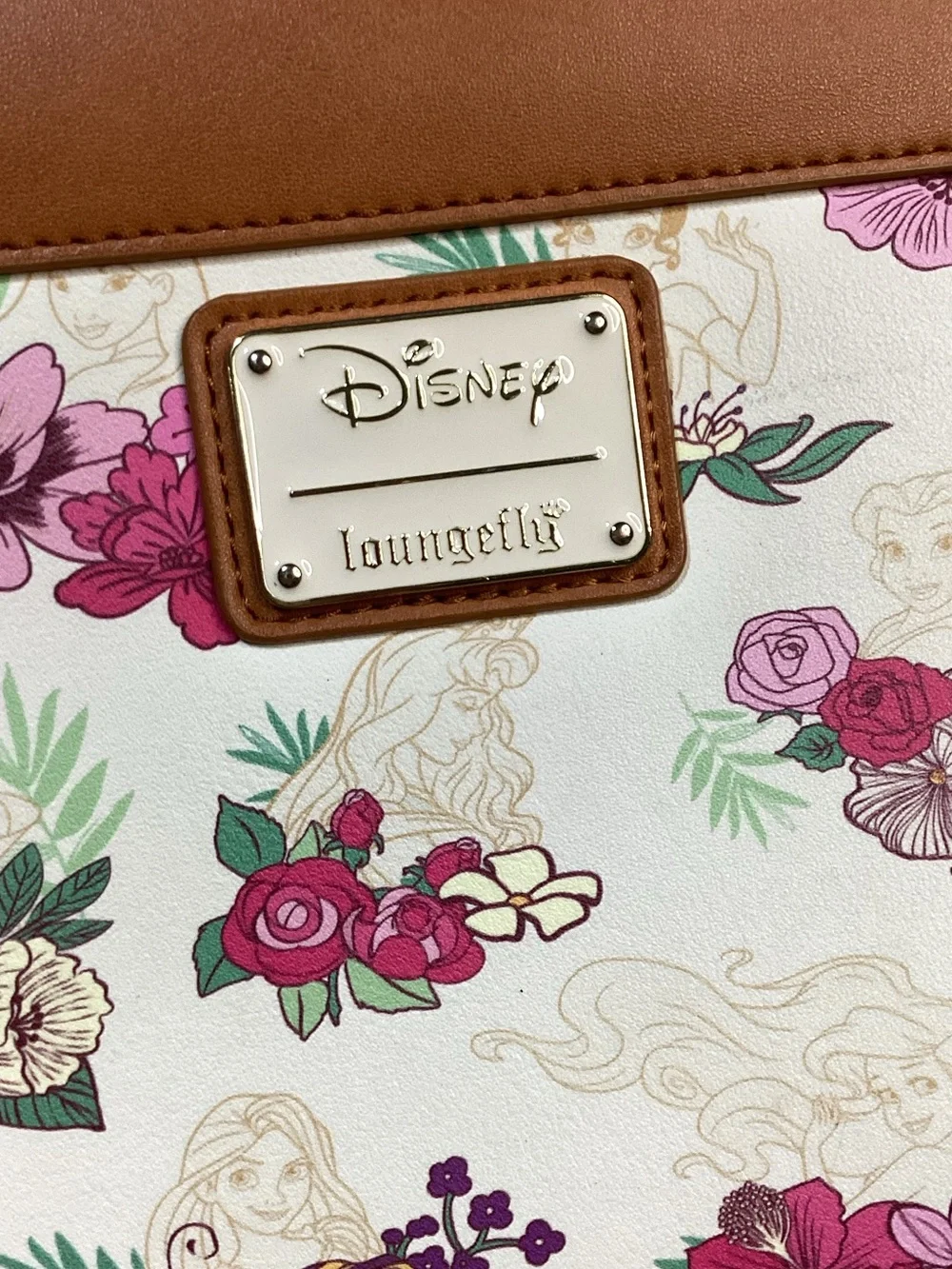Loungefly Disney Princess Floral Crossbody Purse Tan Satchel Bag